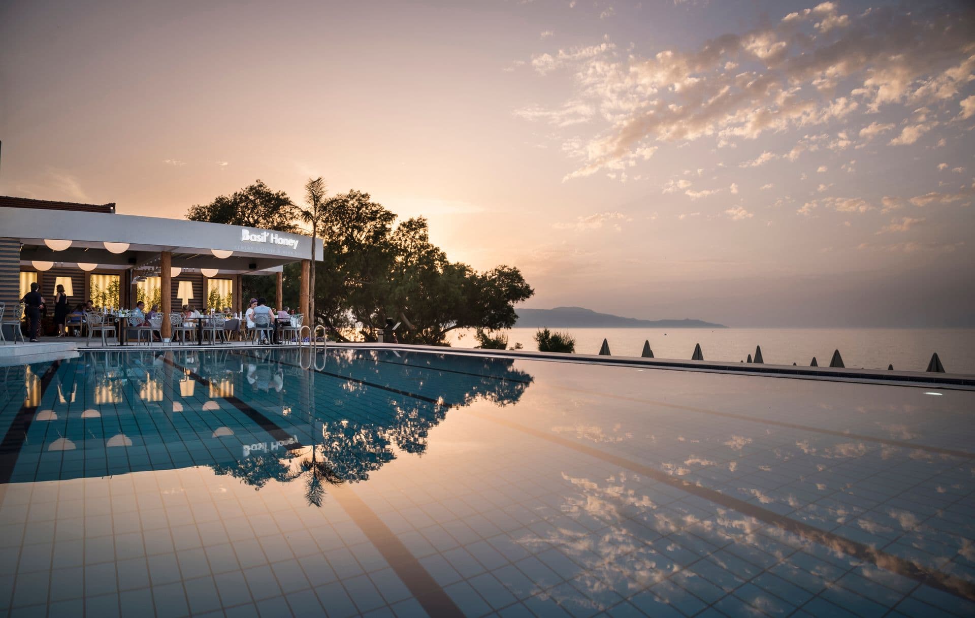 Blue Dome Hotel Sunset, pool view.