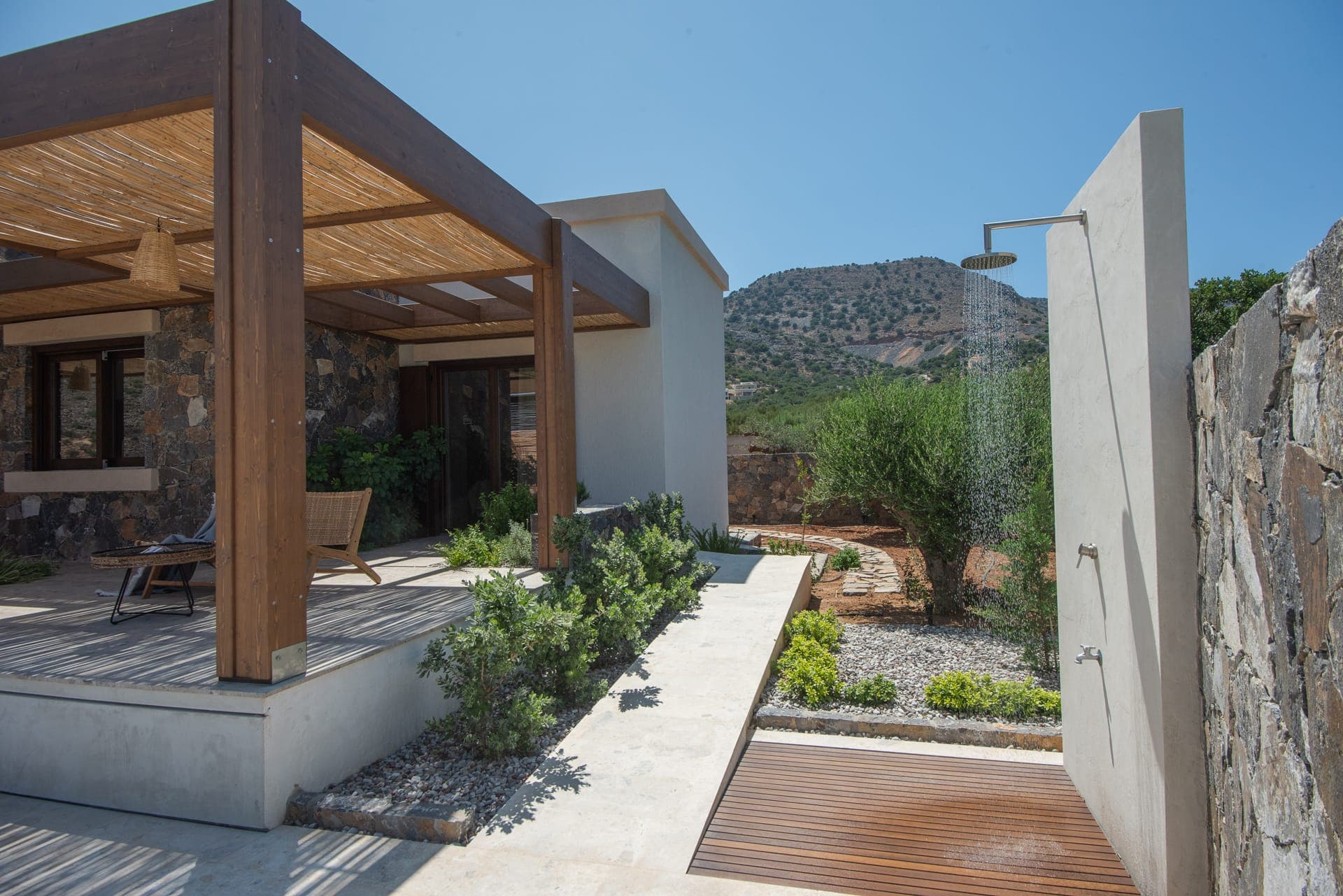 Outdoor shower by the pool
