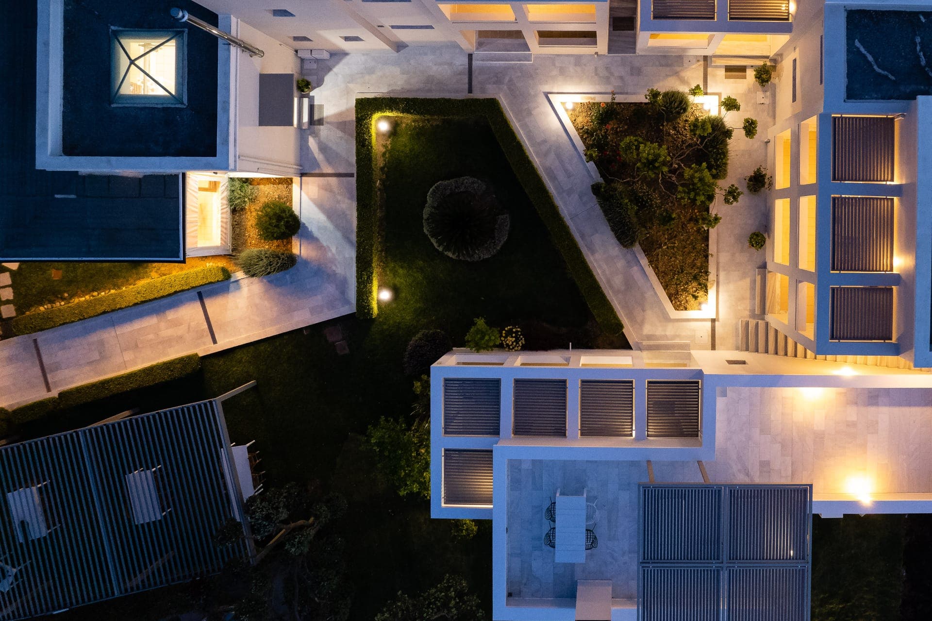 Aerial Night View Garden and Building design