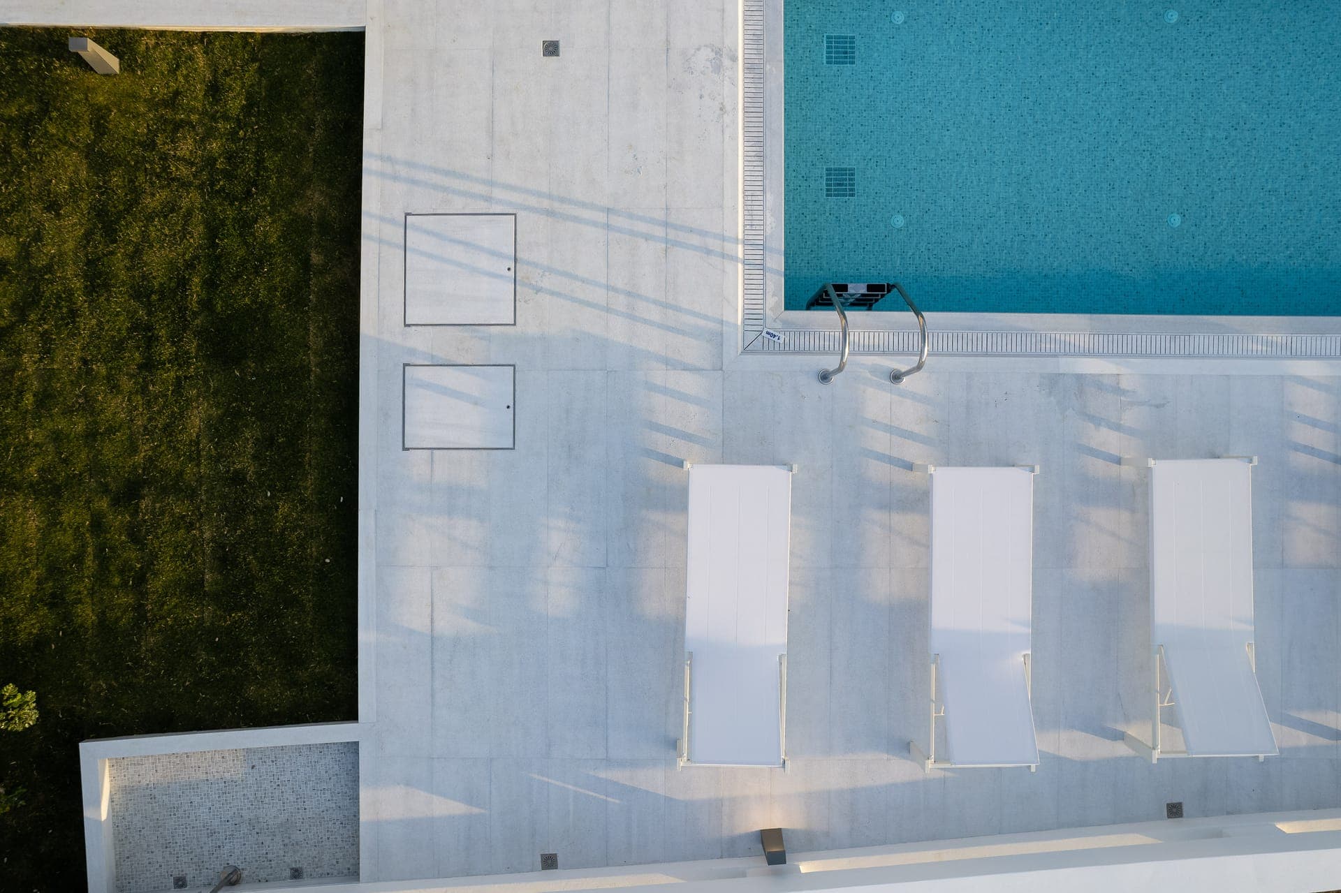 Aerial Outdoor Eco Salt Water Swimming Pool - Sun Loungers