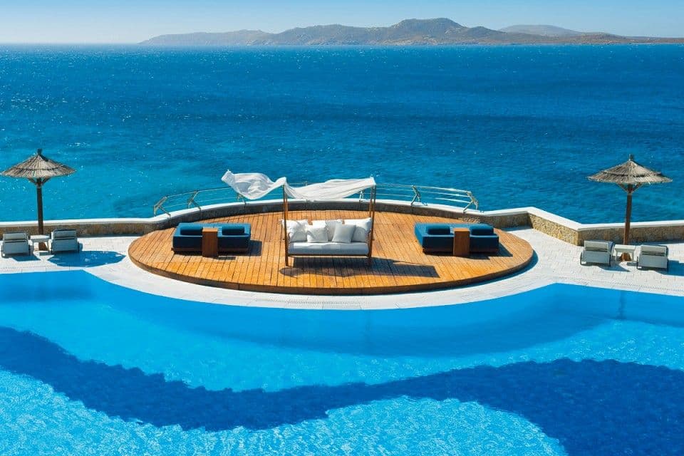 Mykonos Grand Pool Area & wooden deck