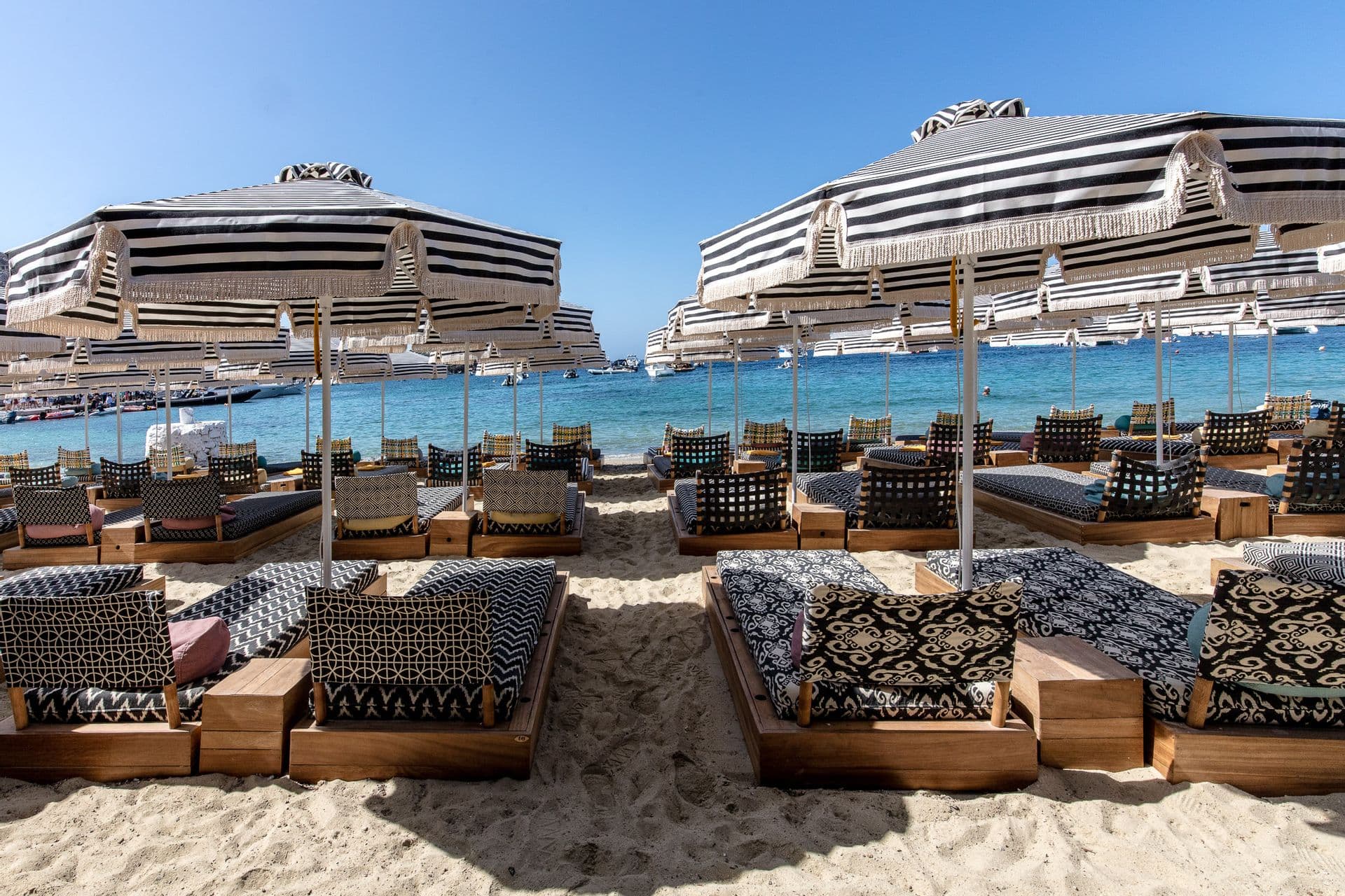 Mykonos Blanc Hotel,beachfront luxury experience. 
Exclusive sunbeds for the hotel guests.