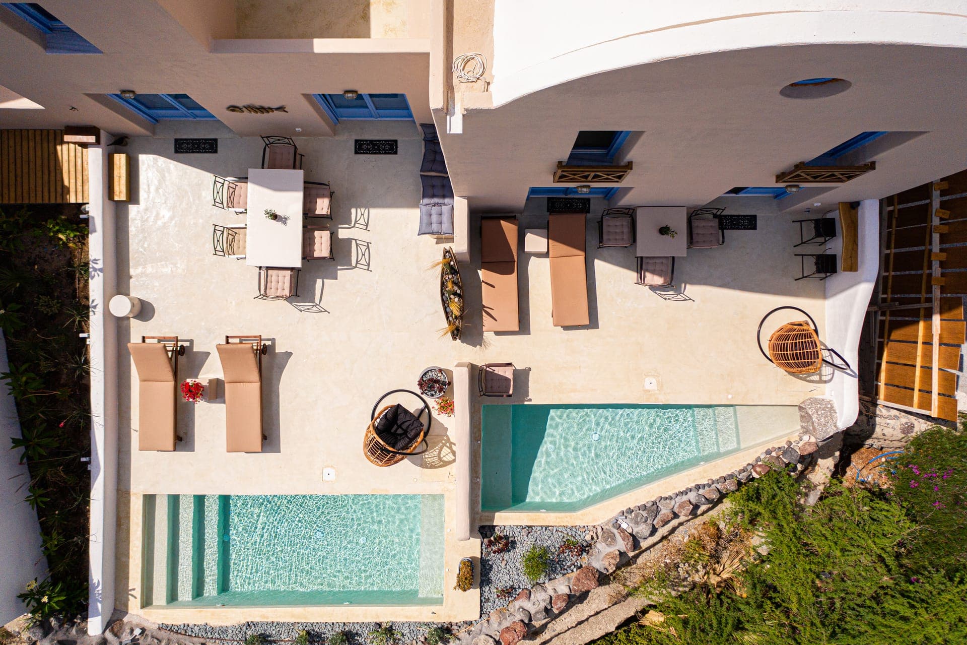Front terrace of villas with jetted pool with sea and sunset view.
Exclusive and Luxury