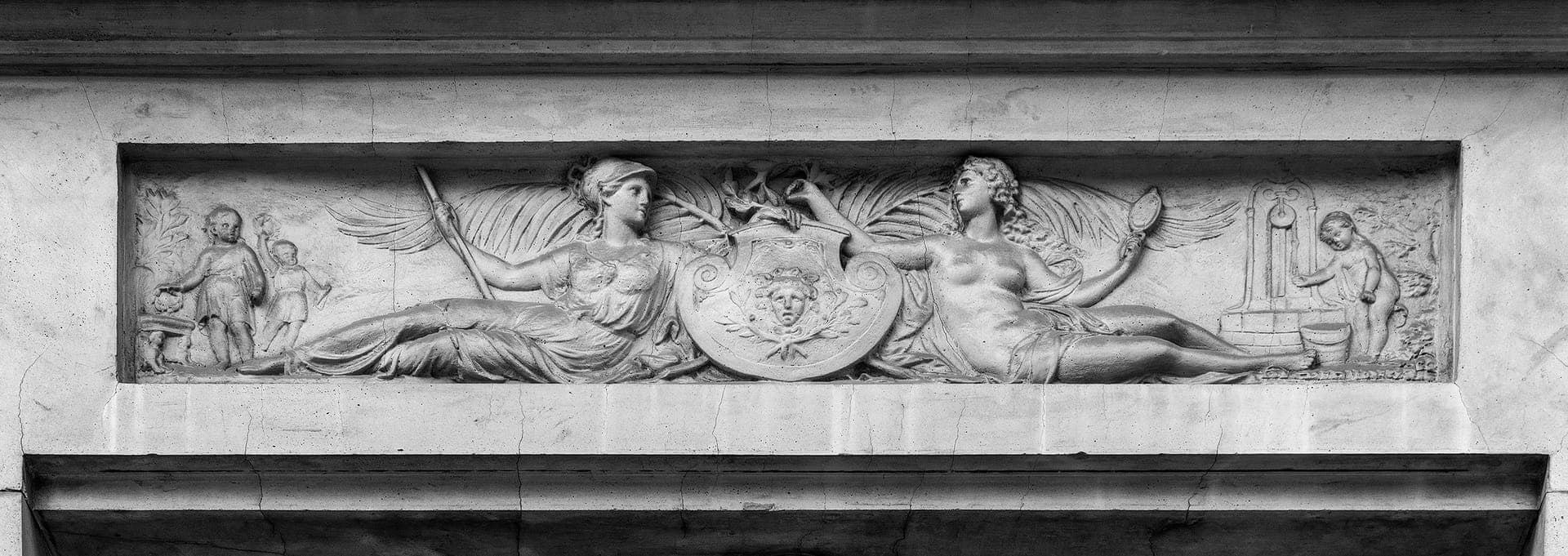 Sculpture at the entrance of the residence