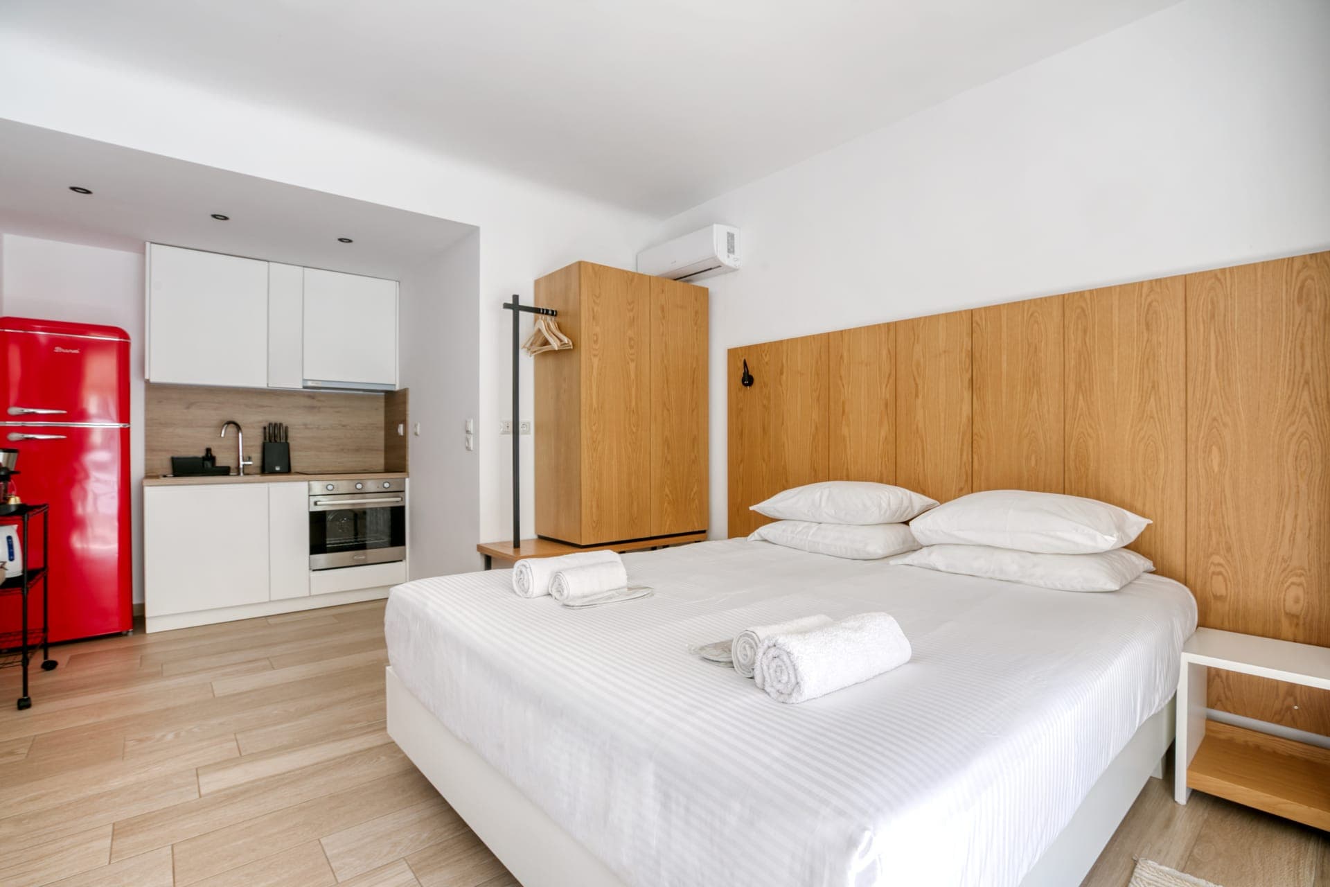 Bed, Bedroom, Oven, Storage, Stovetop, Wardrobe, Kitchen
