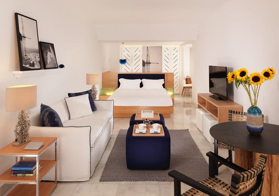  Open Plan Sea View Suite with its contemporary decor allows you to loosen up in its indoor living area or sit at its private balcony that offers enviable sea views of Ayios Yiannis Bay.