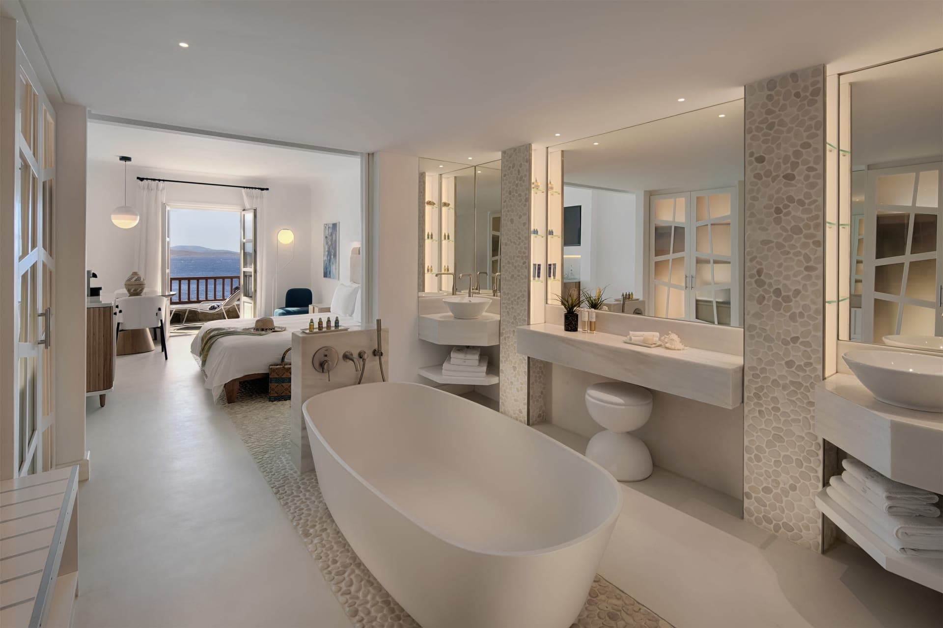 The Superior Sea View Rooms offer  lavish and open plan "SPA Bathrooms" equipped with an egg shaped deep soaking tub, separate WC, separate walk-in rain shower and a relaxing steam cabin.